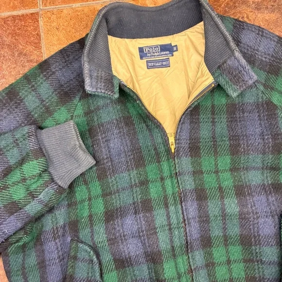 80s Polo by Ralph Lauren Made in USA Green Plaid Wool Blend Bomber Coat - Picture 9 of 9
